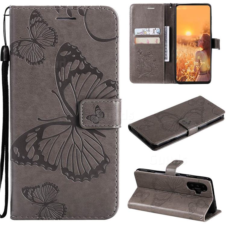 Embossing 3D Butterfly Leather Wallet Case for Xiaomi Redmi K40 Gaming - Gray