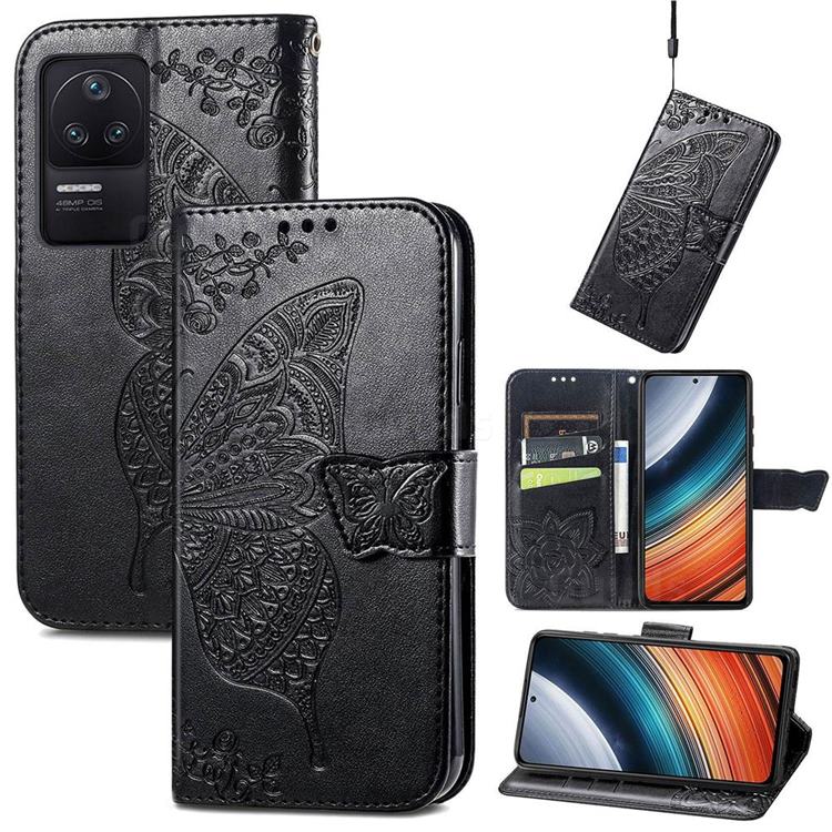 Embossing Mandala Flower Butterfly Leather Wallet Case for Xiaomi Redmi K40S - Black