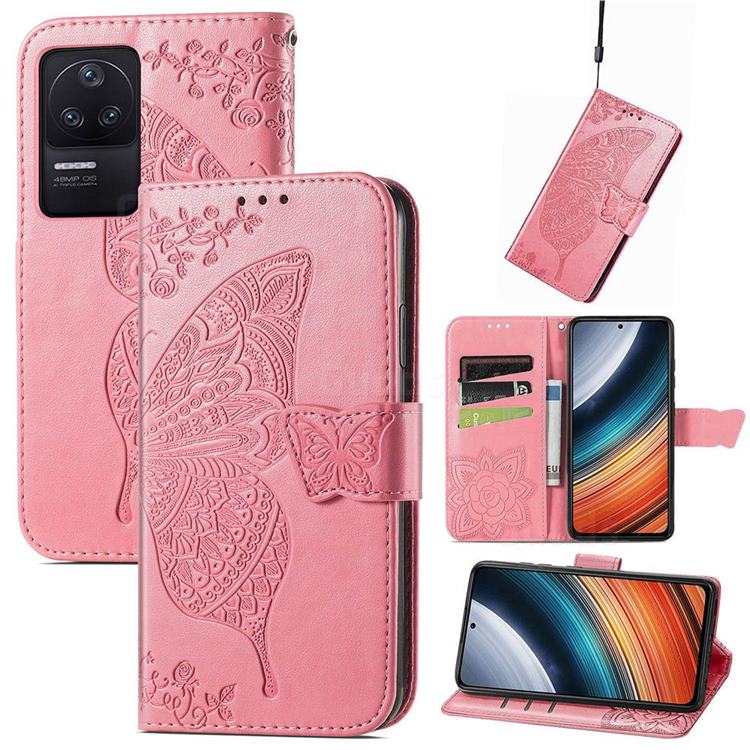 Embossing Mandala Flower Butterfly Leather Wallet Case for Xiaomi Redmi K40S - Pink