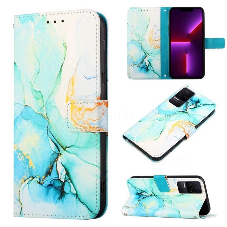 Green Illusion Marble Leather Wallet Protective Case for Xiaomi Redmi K50 / K50 Pro