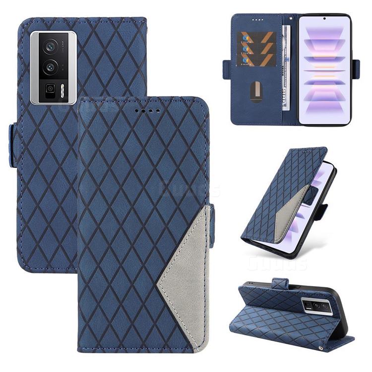Grid Pattern Splicing Protective Wallet Case Cover for Xiaomi Redmi K60 - Blue