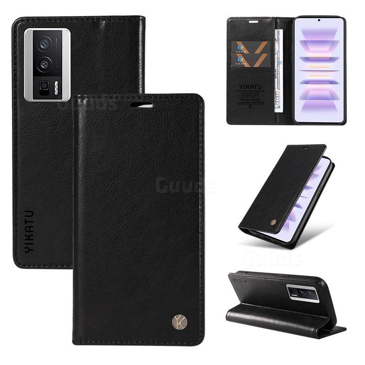 YIKATU Litchi Card Magnetic Automatic Suction Leather Flip Cover for Xiaomi Redmi K60 - Black
