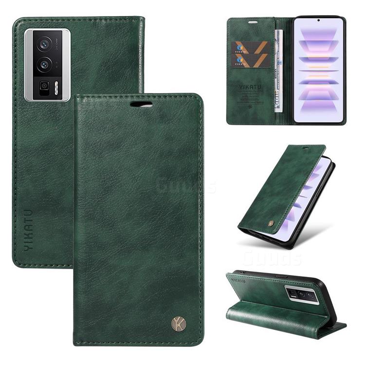 YIKATU Litchi Card Magnetic Automatic Suction Leather Flip Cover for Xiaomi Redmi K60 - Green
