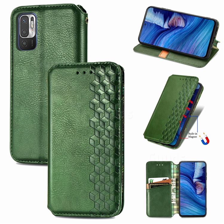 Ultra Slim Fashion Business Card Magnetic Automatic Suction Leather Flip Cover for Xiaomi Redmi Note 10 5G - Green