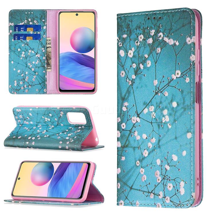 Plum Blossom Slim Magnetic Attraction Wallet Flip Cover for Xiaomi Redmi Note 10 5G