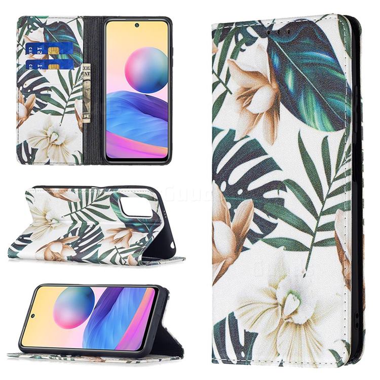 Flower Leaf Slim Magnetic Attraction Wallet Flip Cover for Xiaomi Redmi Note 10 5G