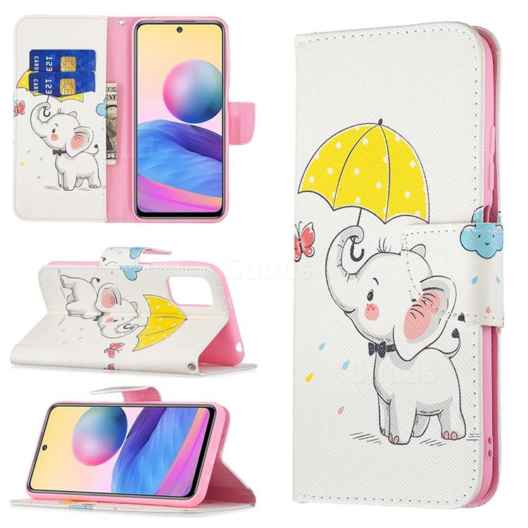 Umbrella Elephant Leather Wallet Case for Xiaomi Redmi Note 10 5G