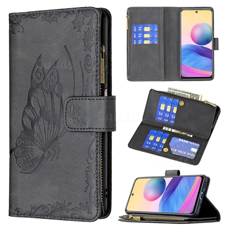 Binfen Color Imprint Vivid Butterfly Buckle Zipper Multi-function Leather Phone Wallet for Xiaomi Redmi Note 10 5G - Black