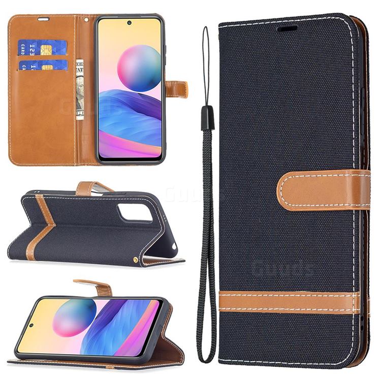 Jeans Cowboy Denim Leather Wallet Case for Xiaomi Redmi Note 10 5G - Black