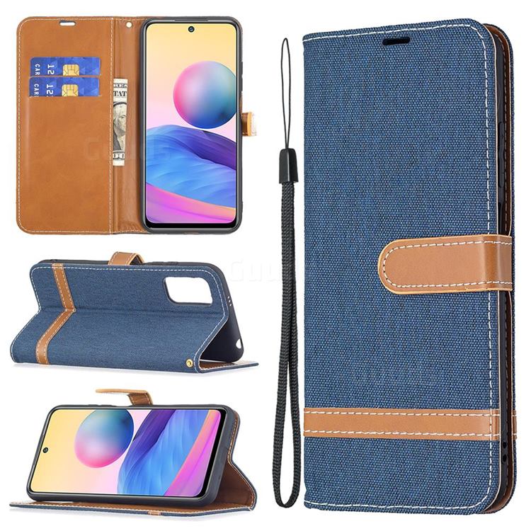 Jeans Cowboy Denim Leather Wallet Case for Xiaomi Redmi Note 10 5G - Dark Blue