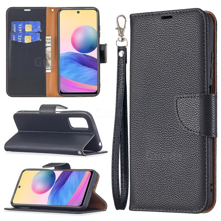 Classic Luxury Litchi Leather Phone Wallet Case for Xiaomi Redmi Note 10 5G - Black