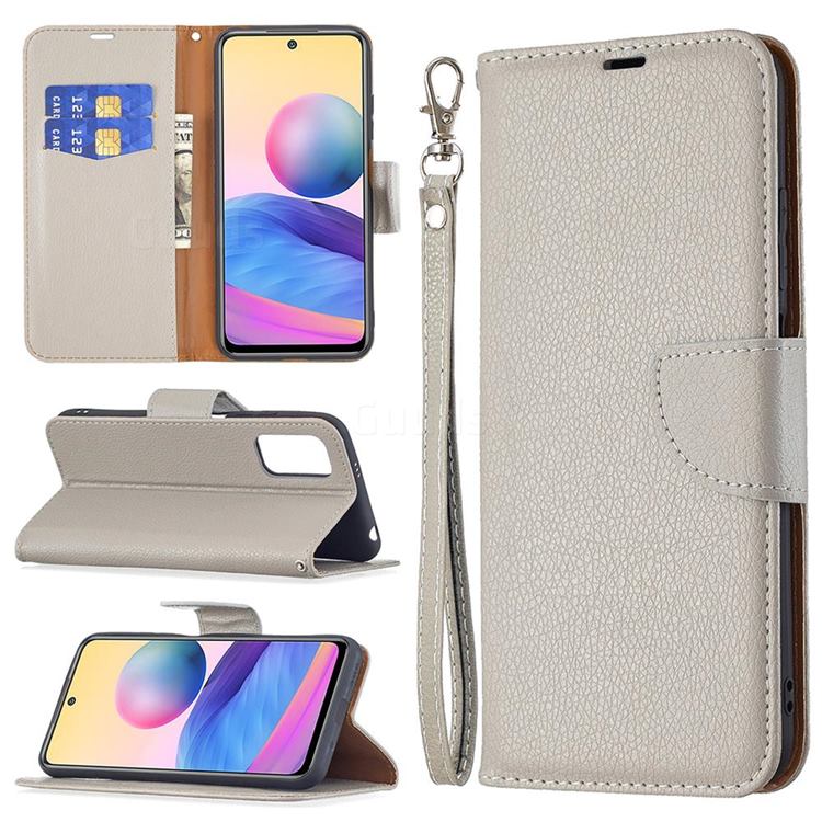 Classic Luxury Litchi Leather Phone Wallet Case for Xiaomi Redmi Note 10 5G - Gray