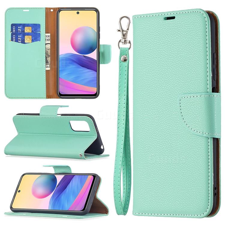 Classic Luxury Litchi Leather Phone Wallet Case for Xiaomi Redmi Note 10 5G - Green