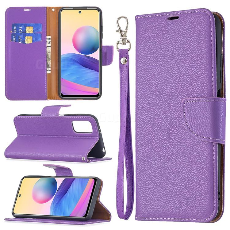 Classic Luxury Litchi Leather Phone Wallet Case for Xiaomi Redmi Note 10 5G - Purple