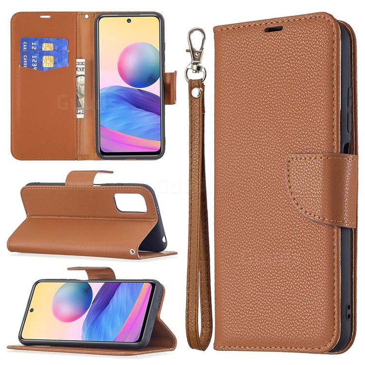 Classic Luxury Litchi Leather Phone Wallet Case for Xiaomi Redmi Note 10 5G - Brown