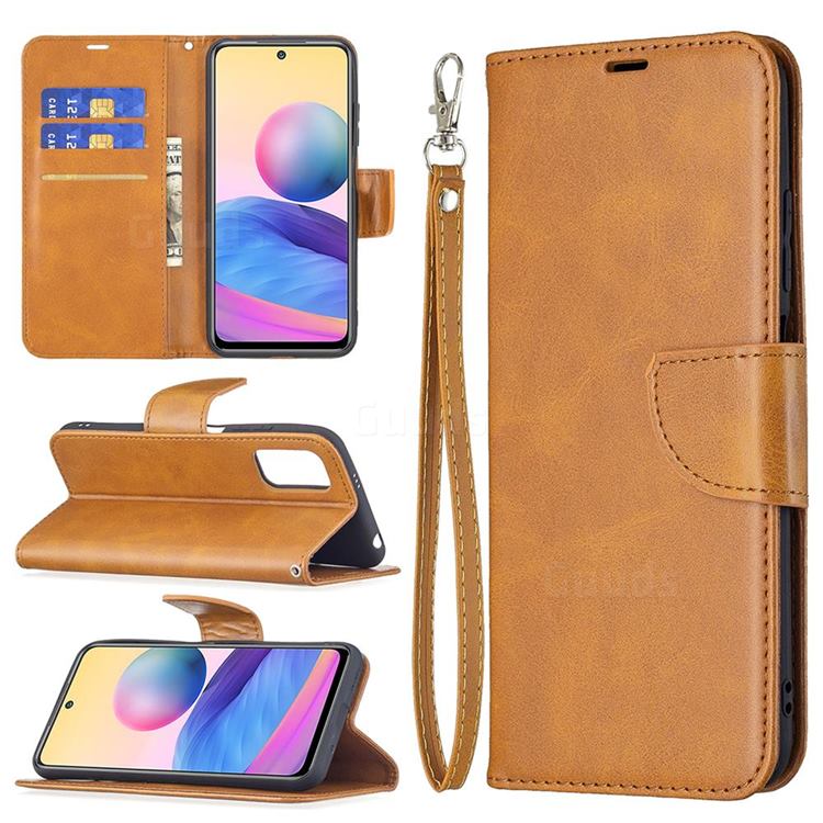 Classic Sheepskin PU Leather Phone Wallet Case for Xiaomi Redmi Note 10 5G - Yellow