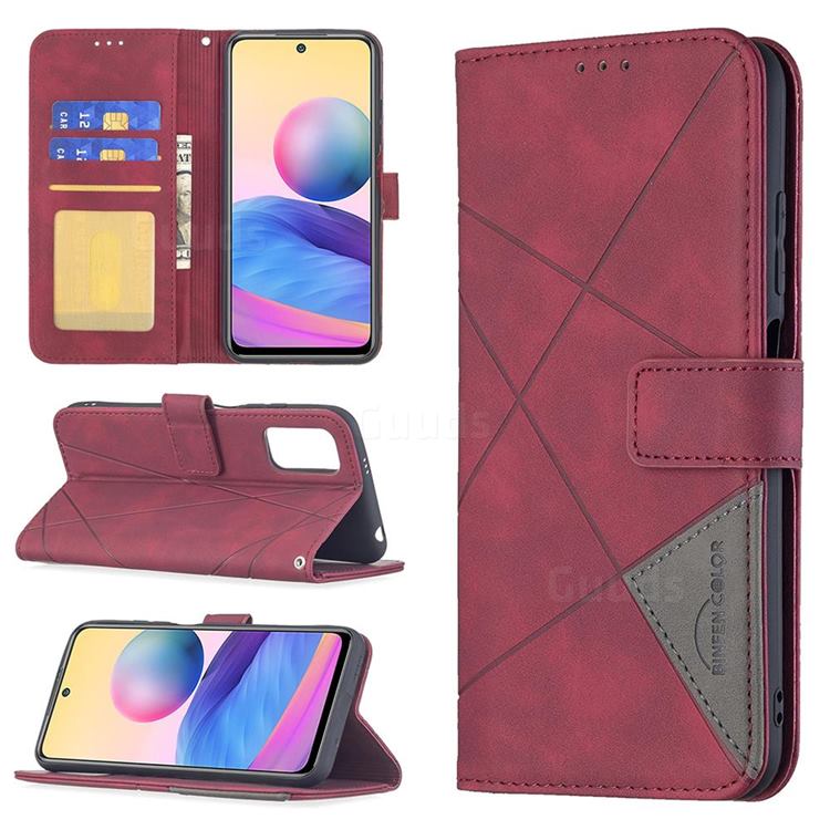 Binfen Color BF05 Prismatic Slim Wallet Flip Cover for Xiaomi Redmi Note 10 5G - Red