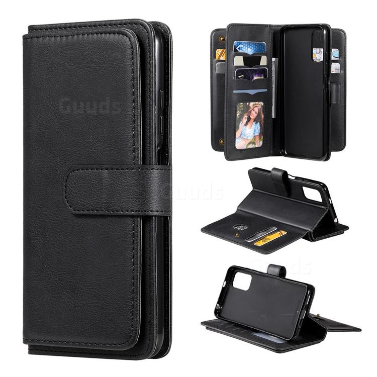 Multi-function Ten Card Slots and Photo Frame PU Leather Wallet Phone Case Cover for Xiaomi Redmi Note 10 5G - Black