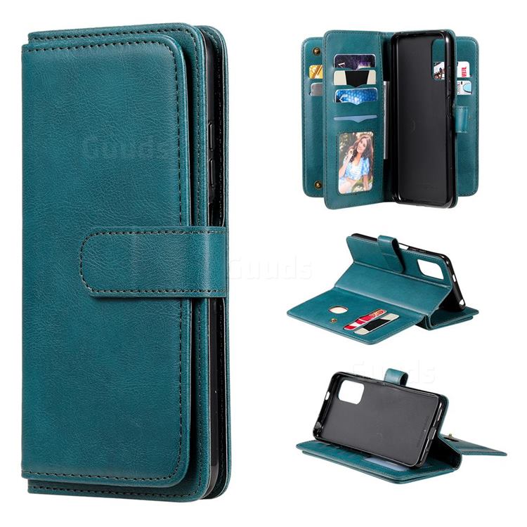 Multi-function Ten Card Slots and Photo Frame PU Leather Wallet Phone Case Cover for Xiaomi Redmi Note 10 5G - Dark Green