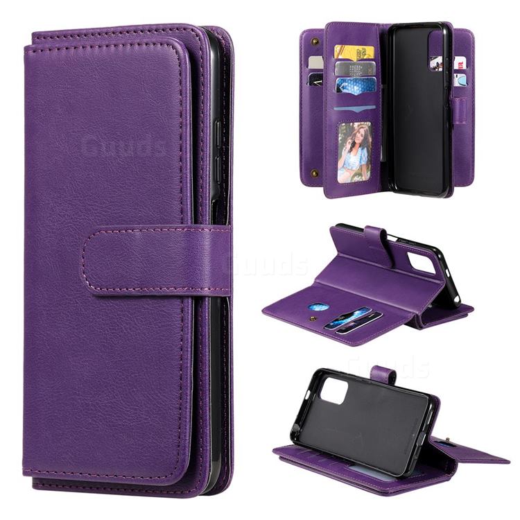 Multi-function Ten Card Slots and Photo Frame PU Leather Wallet Phone Case Cover for Xiaomi Redmi Note 10 5G - Violet