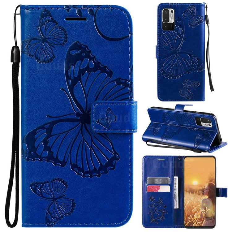 Embossing 3D Butterfly Leather Wallet Case for Xiaomi Redmi Note 10 5G - Blue