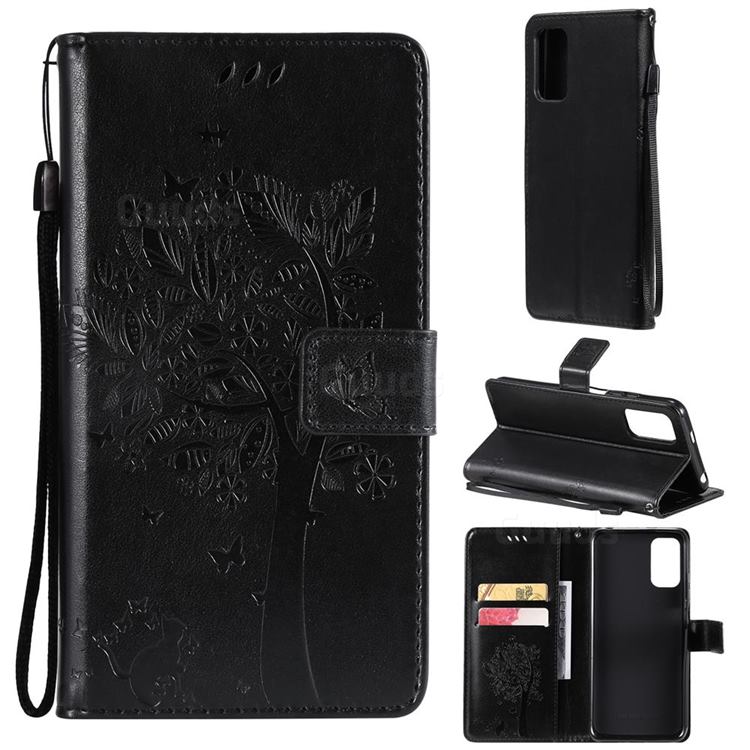 Embossing Butterfly Tree Leather Wallet Case for Xiaomi Redmi Note 10 5G - Black