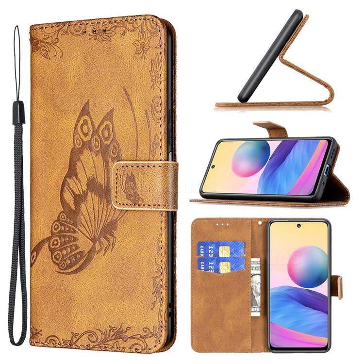 Binfen Color Imprint Vivid Butterfly Leather Wallet Case for Xiaomi Redmi Note 10 5G - Brown