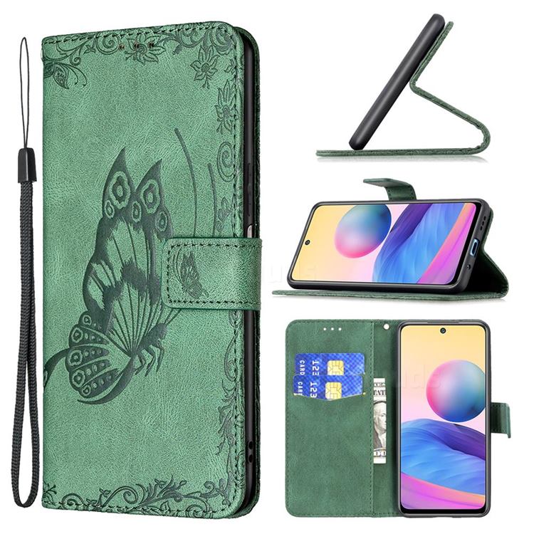 Binfen Color Imprint Vivid Butterfly Leather Wallet Case for Xiaomi Redmi Note 10 5G - Green