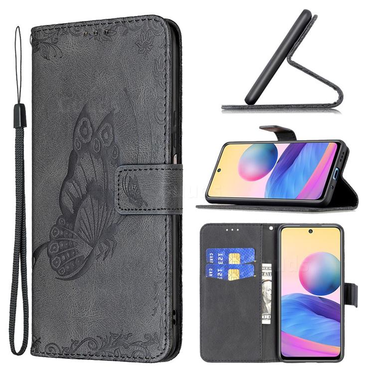 Binfen Color Imprint Vivid Butterfly Leather Wallet Case for Xiaomi Redmi Note 10 5G - Black