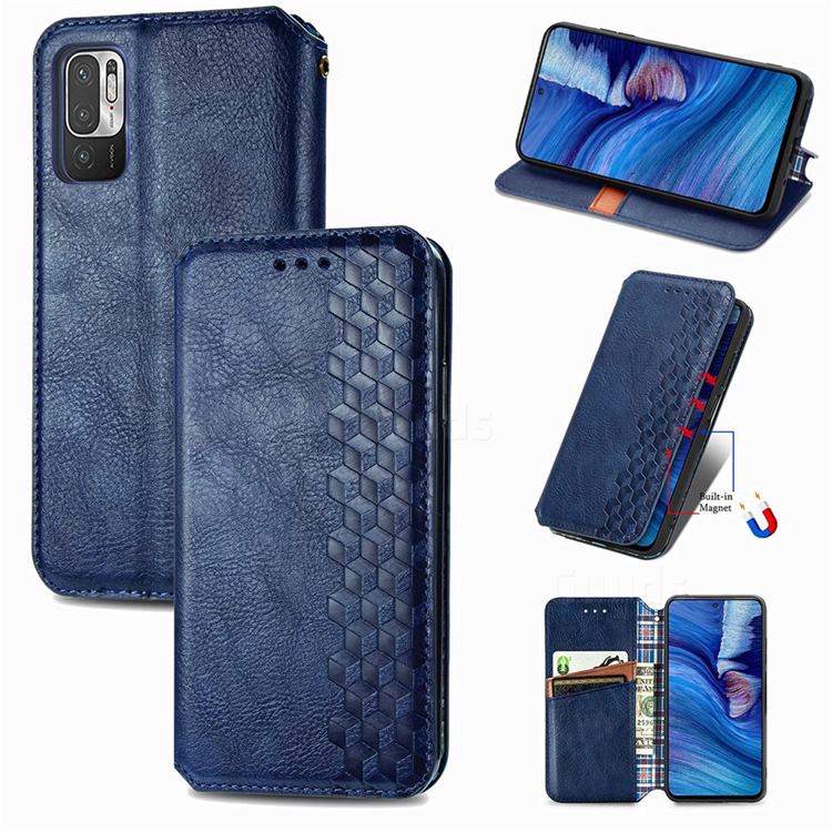 Ultra Slim Fashion Business Card Magnetic Automatic Suction Leather Flip Cover for Xiaomi Redmi Note 10 JE - Dark Blue