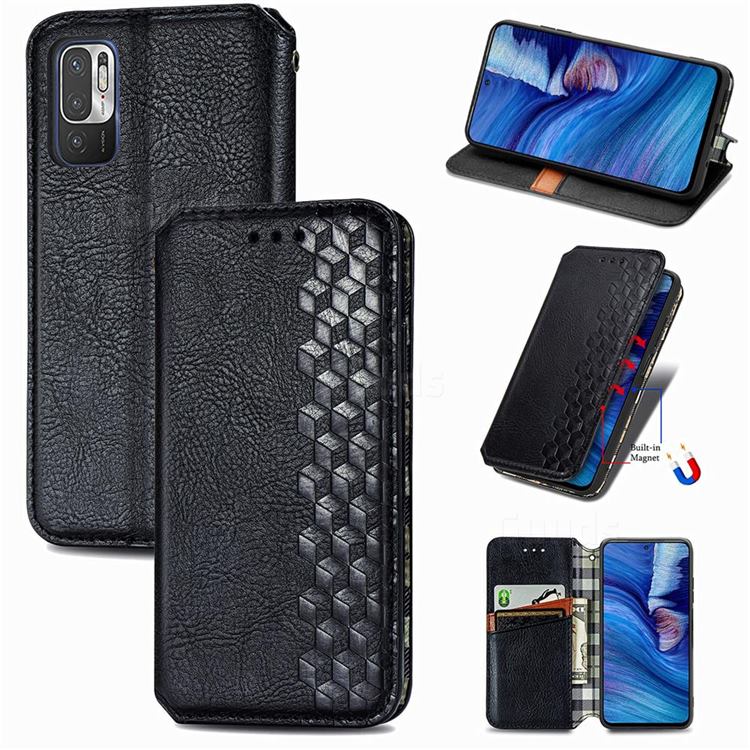 Ultra Slim Fashion Business Card Magnetic Automatic Suction Leather Flip Cover for Xiaomi Redmi Note 10 JE - Black