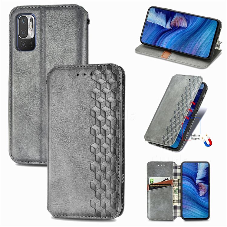 Ultra Slim Fashion Business Card Magnetic Automatic Suction Leather Flip Cover for Xiaomi Redmi Note 10 JE - Grey