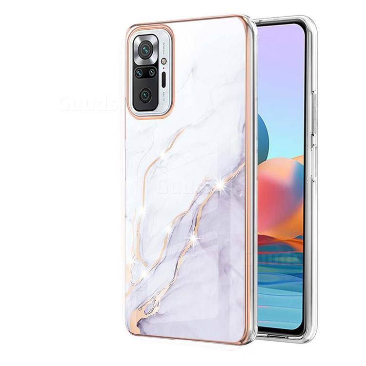 White Dreaming Electroplated Gold Frame 2.0 Thickness Plating Marble IMD Soft Back Cover for Xiaomi Redmi Note 10 Pro / Note 10 Pro Max