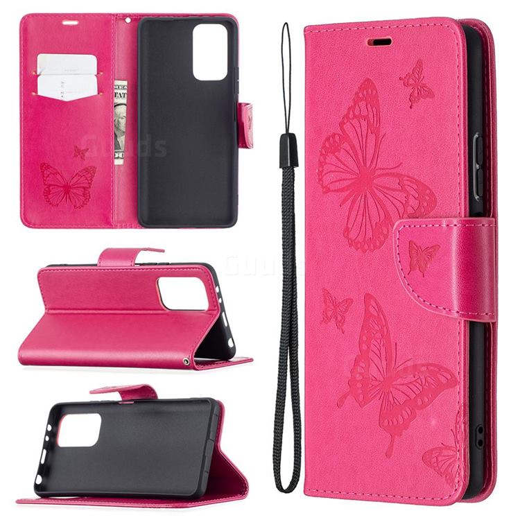 Embossing Double Butterfly Leather Wallet Case for Xiaomi Redmi Note 10 Pro / Note 10 Pro Max - Red