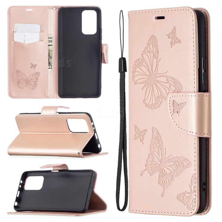Embossing Double Butterfly Leather Wallet Case for Xiaomi Redmi Note 10 Pro / Note 10 Pro Max - Rose Gold