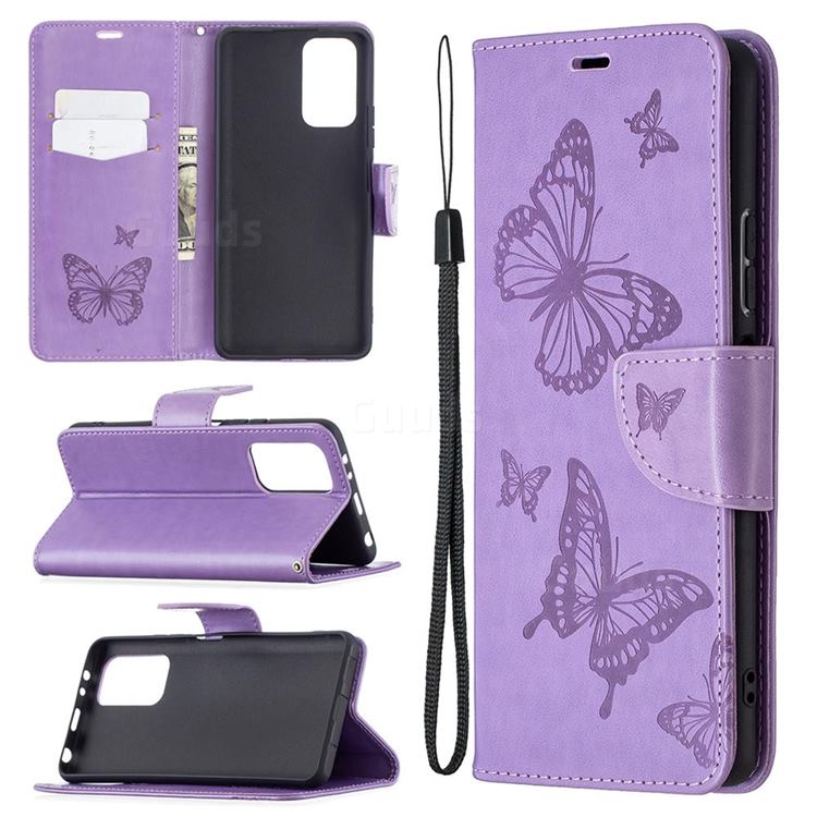 Embossing Double Butterfly Leather Wallet Case for Xiaomi Redmi Note 10 Pro / Note 10 Pro Max - Purple