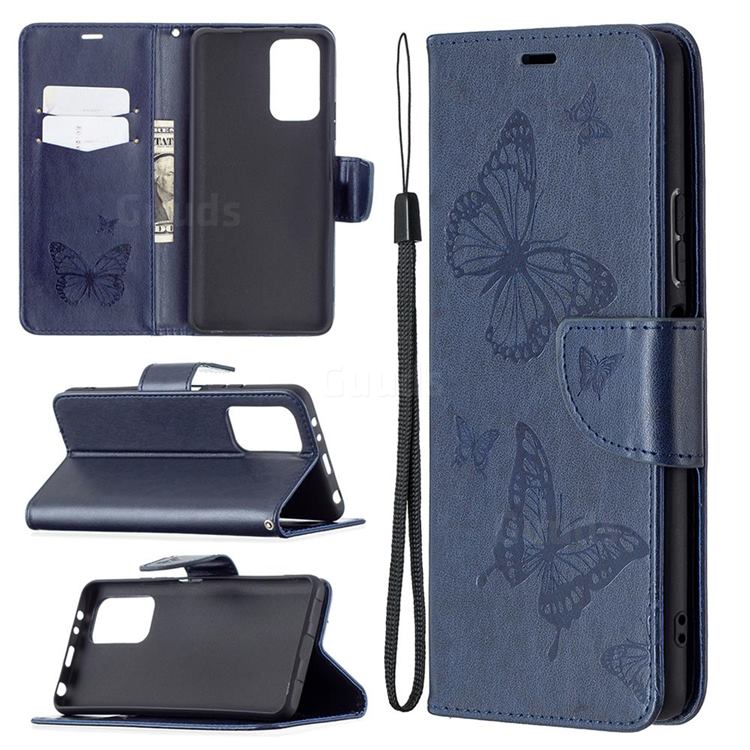 Embossing Double Butterfly Leather Wallet Case for Xiaomi Redmi Note 10 Pro / Note 10 Pro Max - Dark Blue