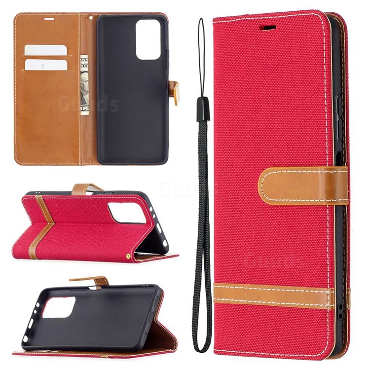 Jeans Cowboy Denim Leather Wallet Case for Xiaomi Redmi Note 10 Pro / Note 10 Pro Max - Red
