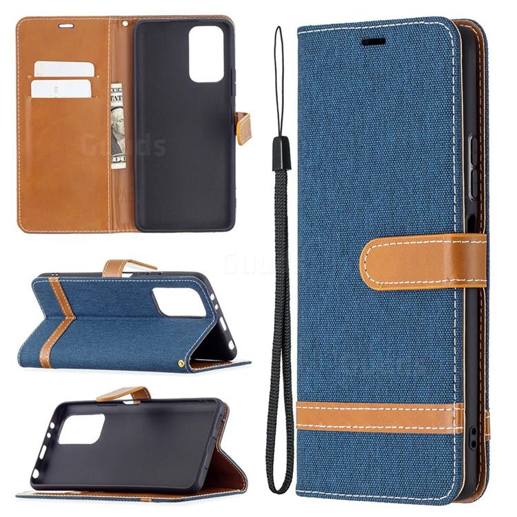 Jeans Cowboy Denim Leather Wallet Case for Xiaomi Redmi Note 10 Pro / Note 10 Pro Max - Dark Blue