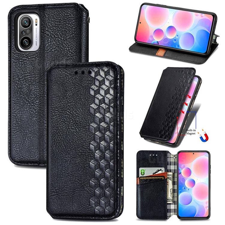 Ultra Slim Fashion Business Card Magnetic Automatic Suction Leather Flip Cover for Xiaomi Redmi Note 10 Pro / Note 10 Pro Max - Black