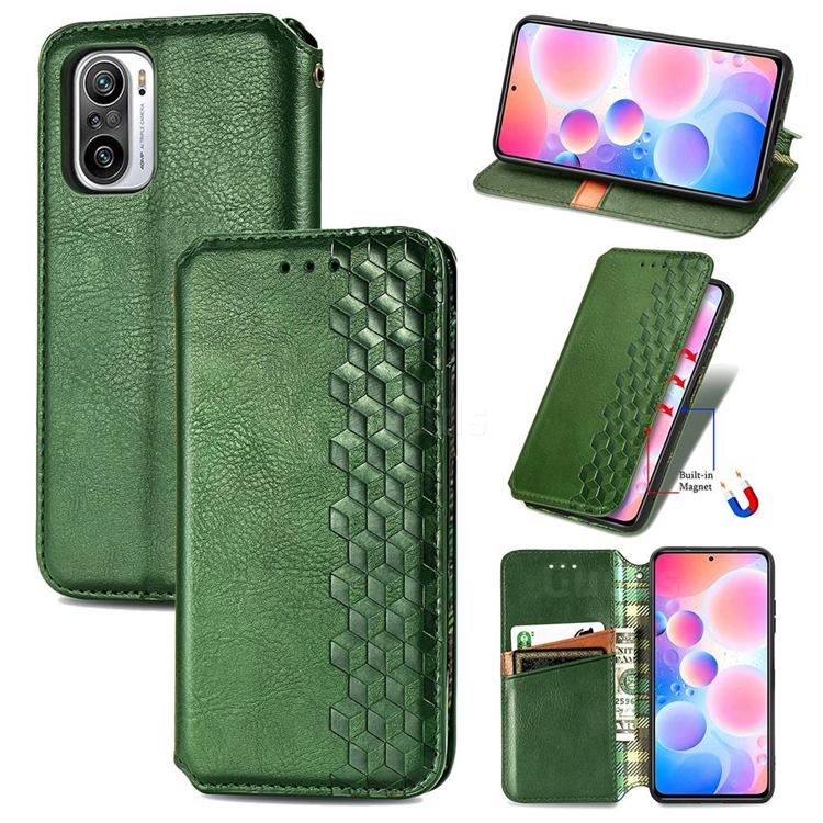 Ultra Slim Fashion Business Card Magnetic Automatic Suction Leather Flip Cover for Xiaomi Redmi Note 10 Pro / Note 10 Pro Max - Green