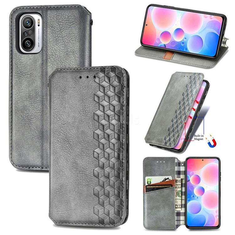 Ultra Slim Fashion Business Card Magnetic Automatic Suction Leather Flip Cover for Xiaomi Redmi Note 10 Pro / Note 10 Pro Max - Grey