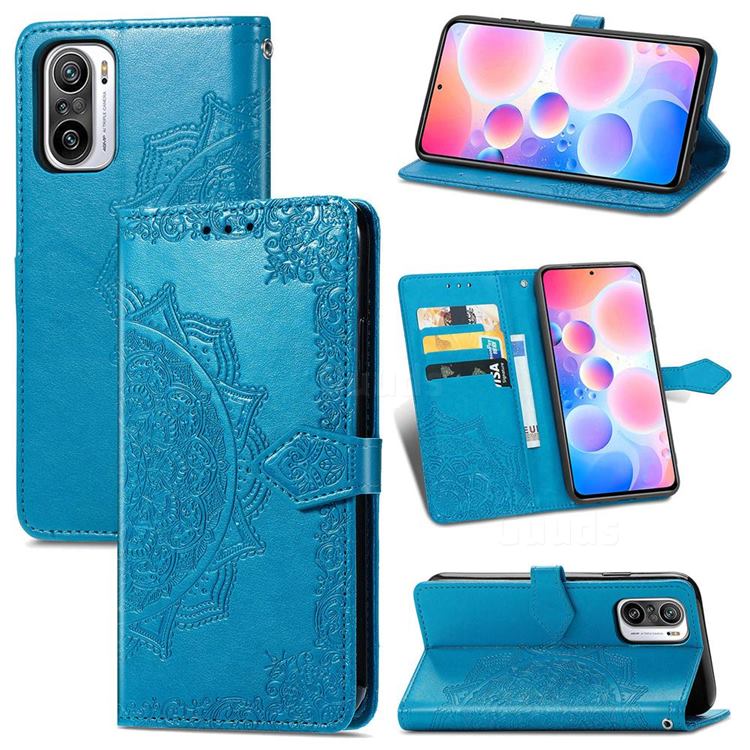 Embossing Imprint Mandala Flower Leather Wallet Case for Xiaomi Redmi Note 10 Pro / Note 10 Pro Max - Blue
