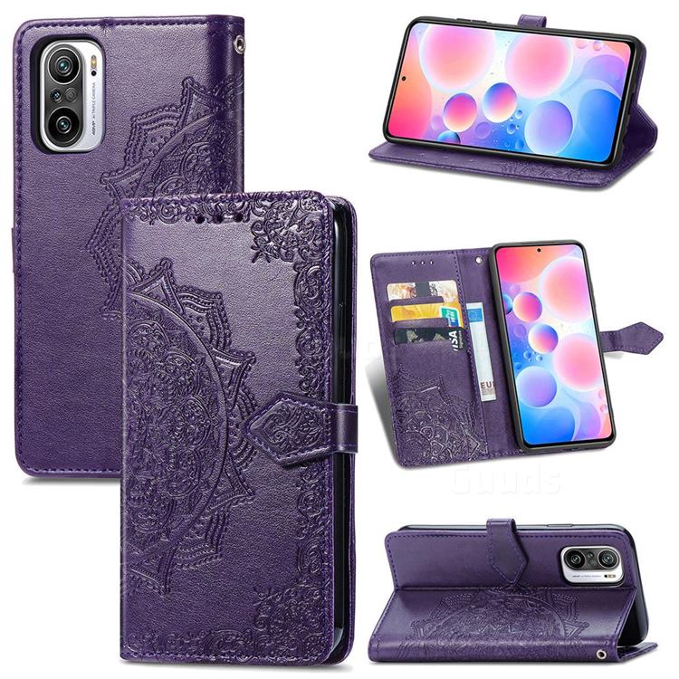 Embossing Imprint Mandala Flower Leather Wallet Case for Xiaomi Redmi Note 10 Pro / Note 10 Pro Max - Purple