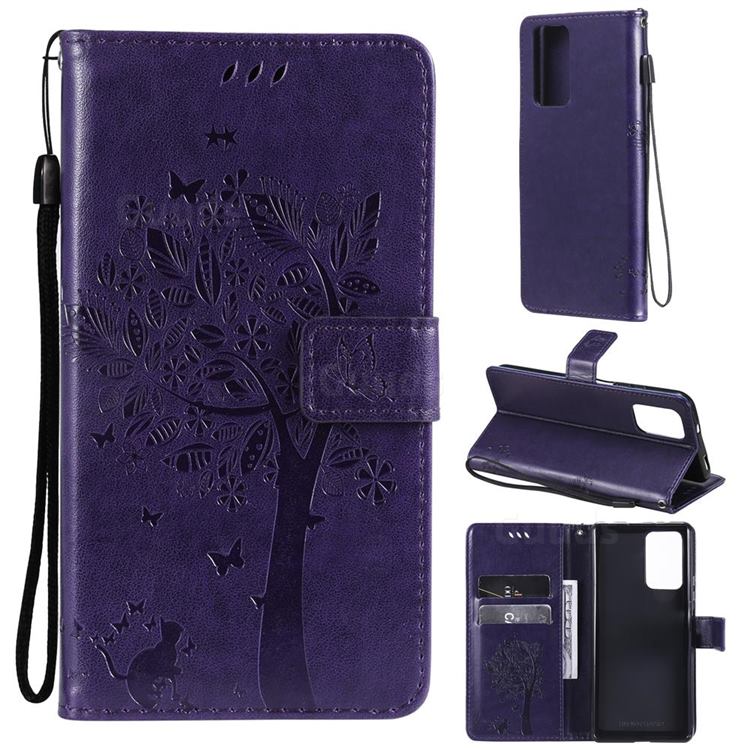 Embossing Butterfly Tree Leather Wallet Case for Xiaomi Redmi Note 10 Pro / Note 10 Pro Max - Purple