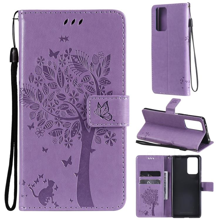 Embossing Butterfly Tree Leather Wallet Case for Xiaomi Redmi Note 10 Pro / Note 10 Pro Max - Violet