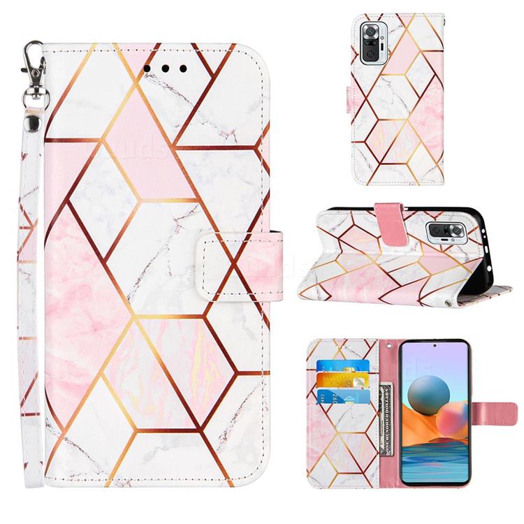 Pink White Stitching Color Marble Leather Wallet Case for Xiaomi Redmi Note 10 Pro / Note 10 Pro Max