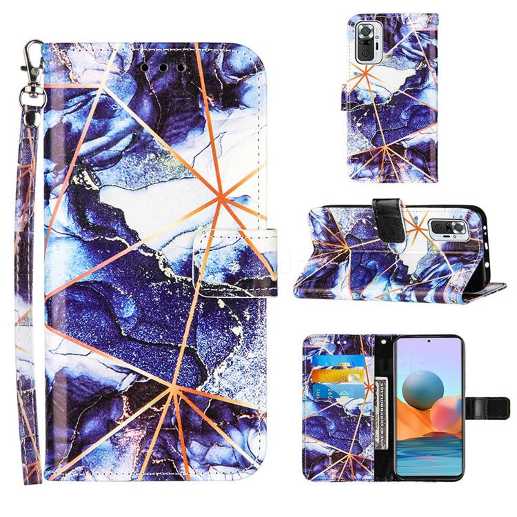 Starry Blue Stitching Color Marble Leather Wallet Case for Xiaomi Redmi Note 10 Pro / Note 10 Pro Max