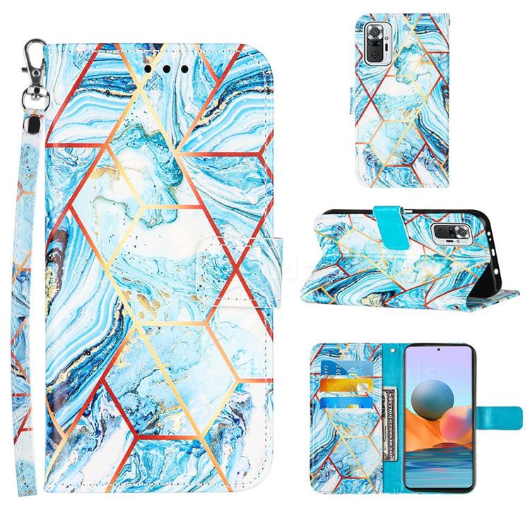 Lake Blue Stitching Color Marble Leather Wallet Case for Xiaomi Redmi Note 10 Pro / Note 10 Pro Max