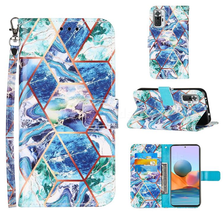 Green and Blue Stitching Color Marble Leather Wallet Case for Xiaomi Redmi Note 10 Pro / Note 10 Pro Max